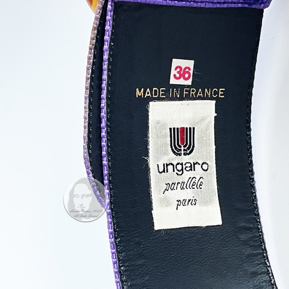 Vintage Belt by Ungaro Parallele with Round Resin Buckle Wide Purple Fabric Sz36 - Picture 7 of 10